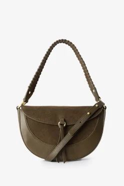 Donkergroene suède leren crossbody tas