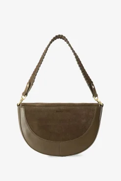 Donkergroene suède leren crossbody tas