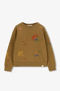 Donkergroene sweater met embroidery