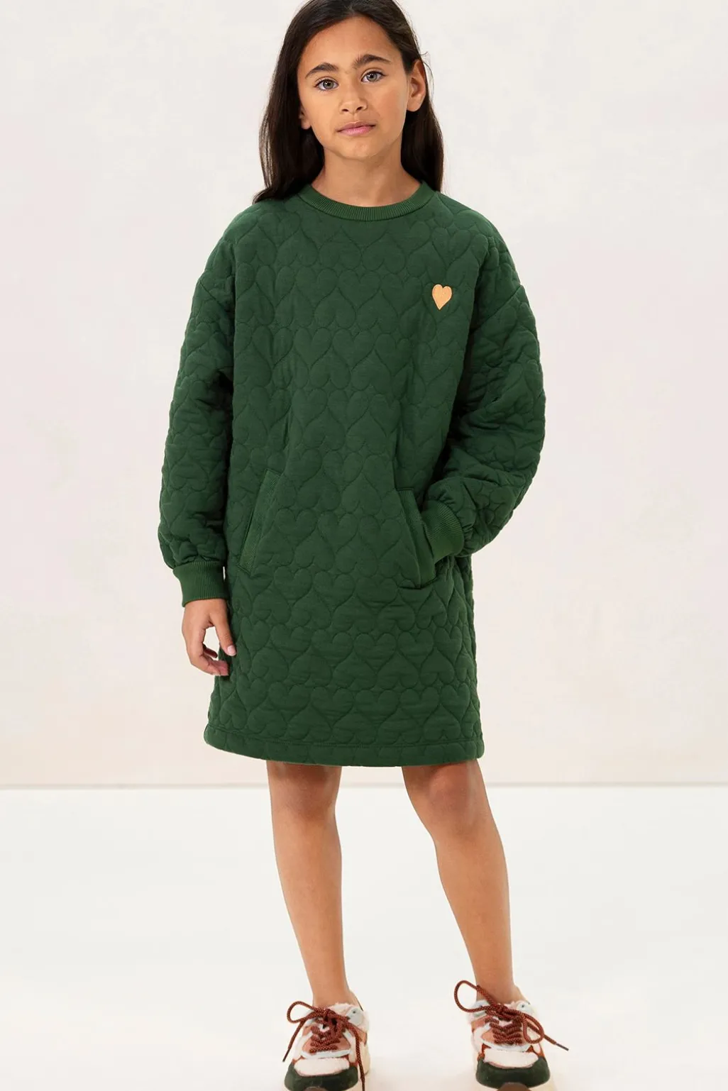 Donkergroene sweatjurk met hartjes
