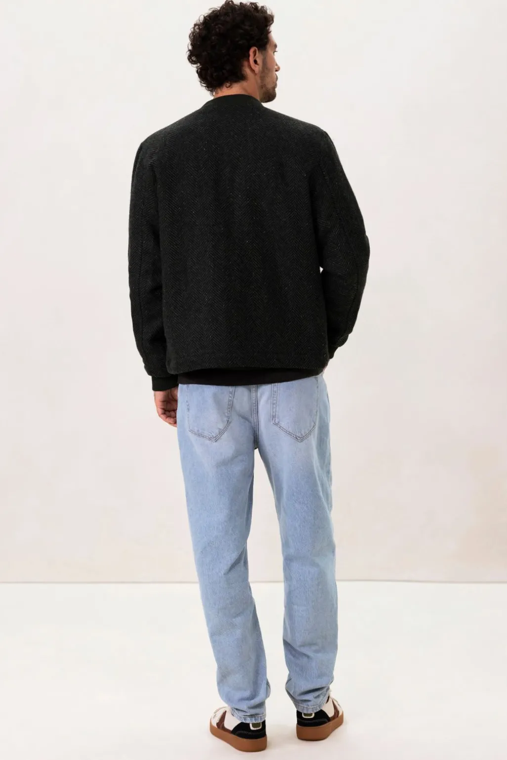 Donkergroene wollen jas met herringbone