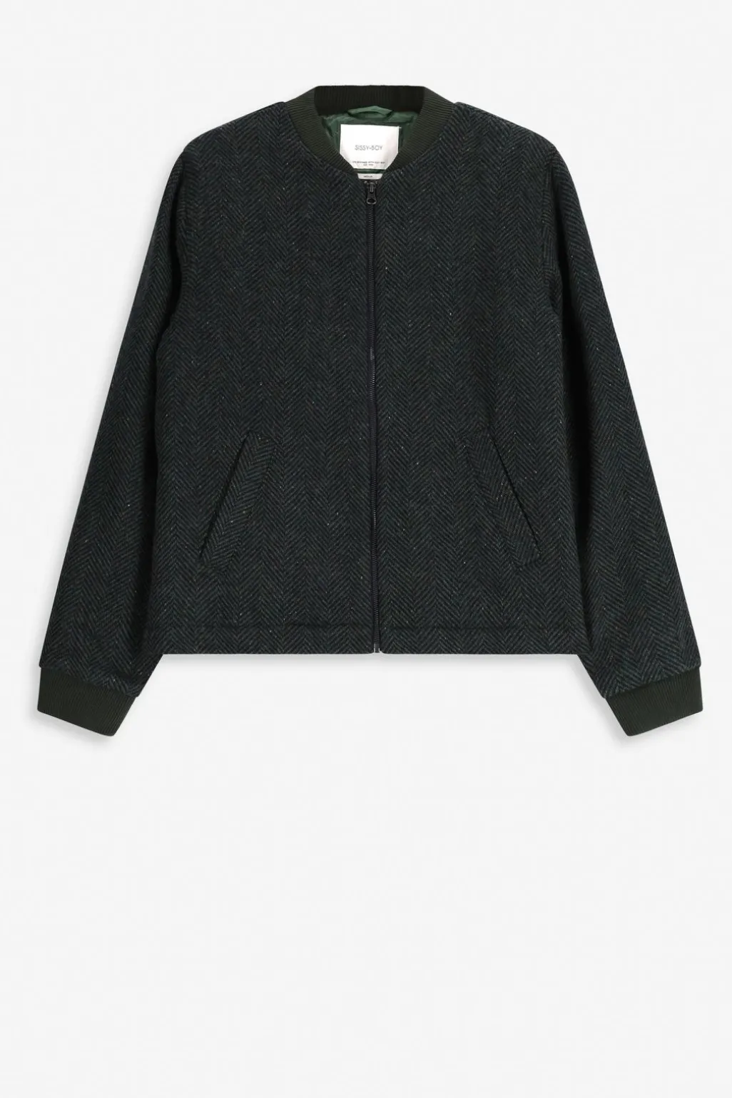 Donkergroene wollen jas met herringbone