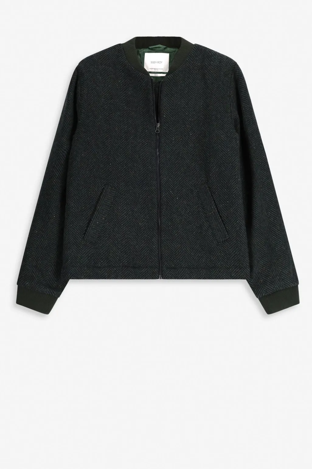 Donkergroene wollen jas met herringbone