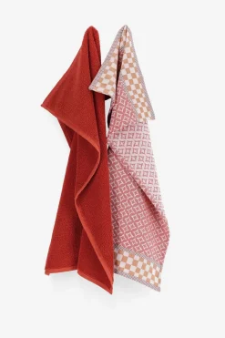 Donkeroranje handdoek en theedoek