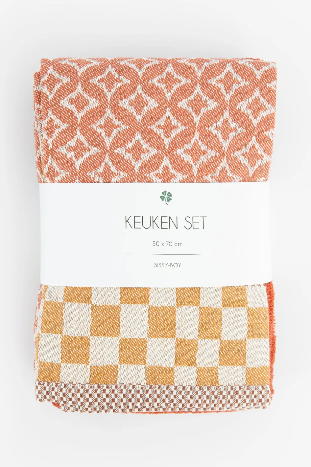 Donkeroranje handdoek en theedoek