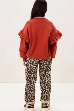 Donkeroranje oversized sweater met ruffles en smiley patch