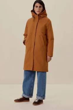 Donkeroranje parka met uitneembare faux fur voering