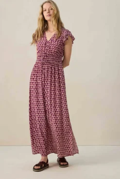 Donkerpaarse maxi jurk met ruffles