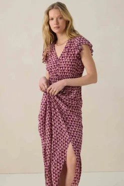 Donkerpaarse maxi jurk met ruffles