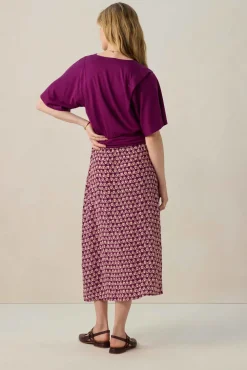 Donkerpaarse midi rok met print
