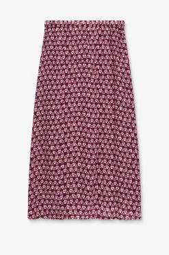 Donkerpaarse midi rok met print
