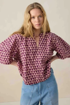 Donkerpaarse top met print
