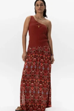 Donkerrode gebreide one shoulder top