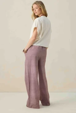 Donkerrode gestreepte high waist wide leg broek