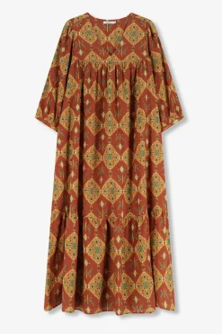 Donkerrode maxi jurk met ikat dessin