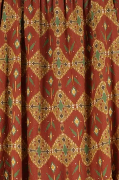 Donkerrode maxi jurk met ikat dessin