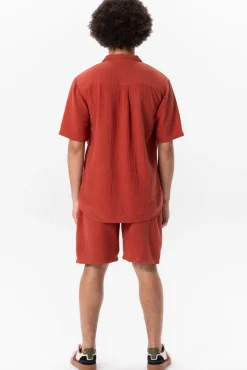 Donkerrode mousseline shorts