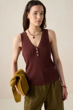 Donkerrood gebreid singlet