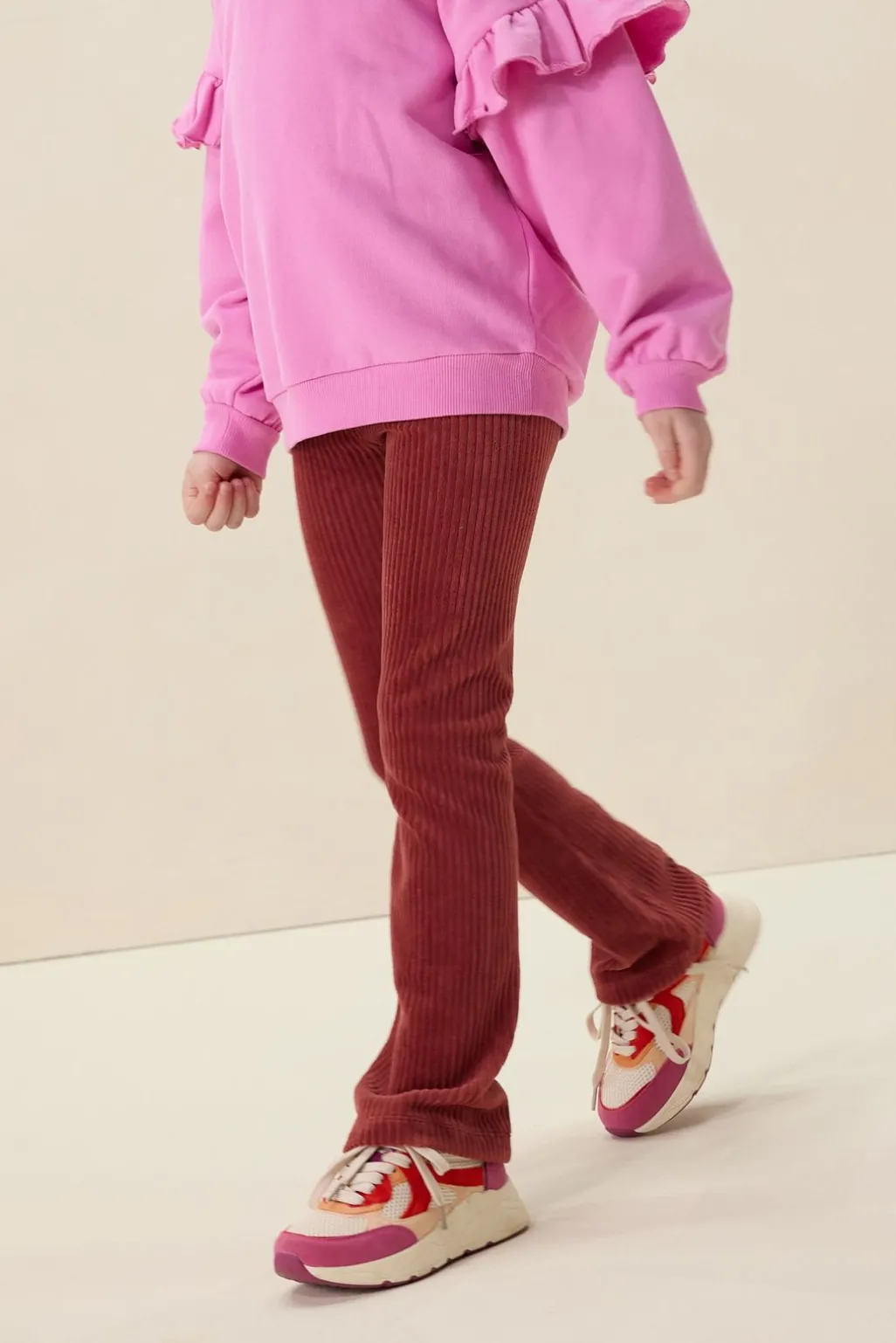 Donkerroze rib flared legging