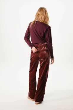 Donkerroze velvet broek met print