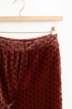 Donkerroze velvet broek met print