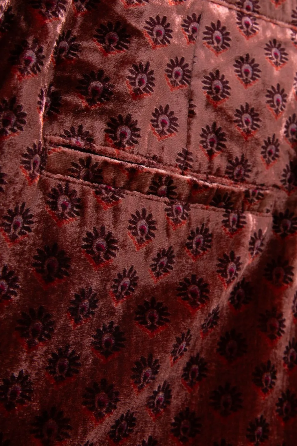 Donkerroze velvet broek met print