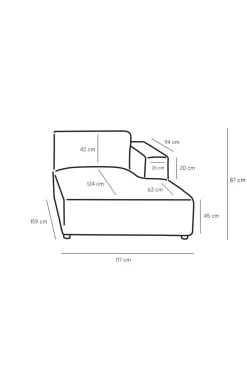 Earl velvet chaise longue rechts roest