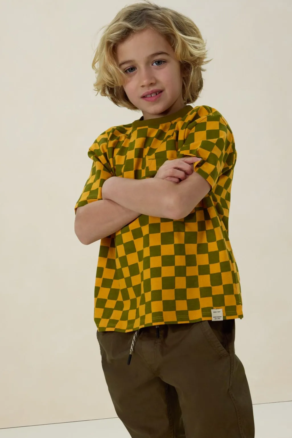 Geel geblokt t-shirt