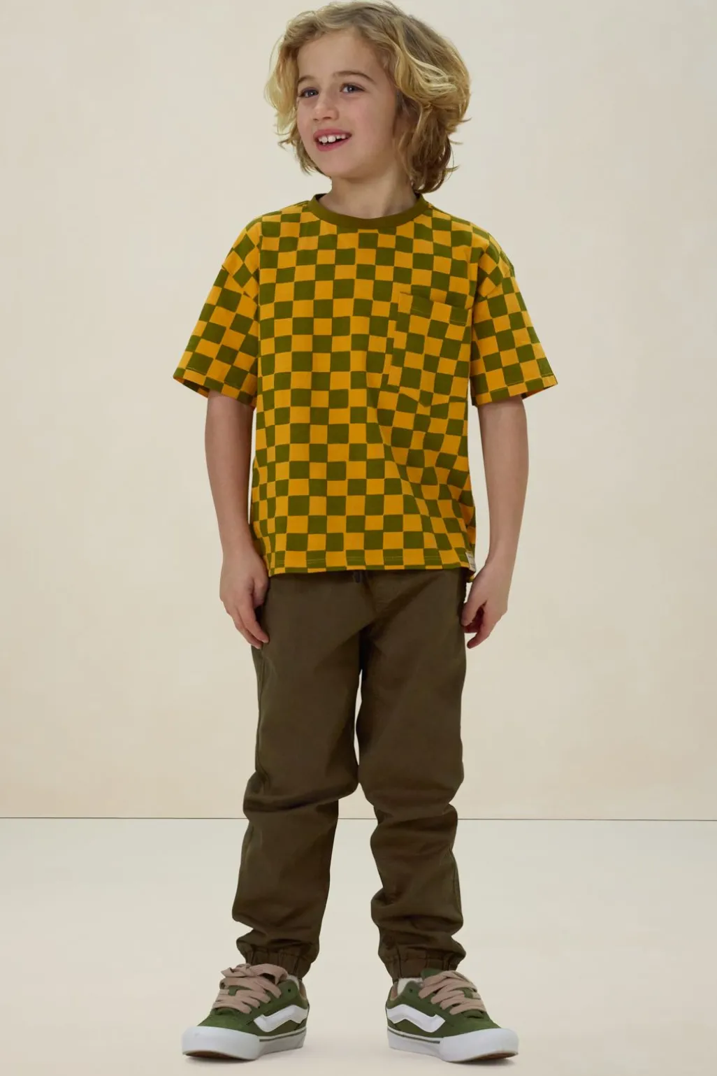 Geel geblokt t-shirt