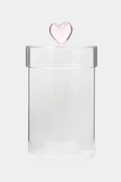 Glazen pot met roze hartje