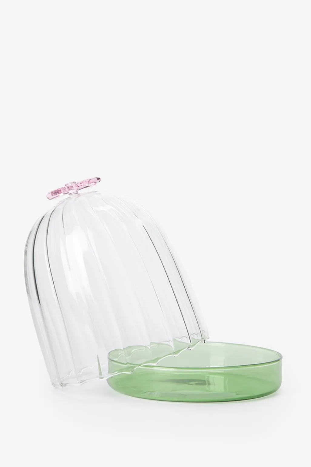 Glazen stolp met roze strikje