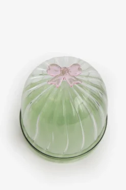 Glazen stolp met roze strikje