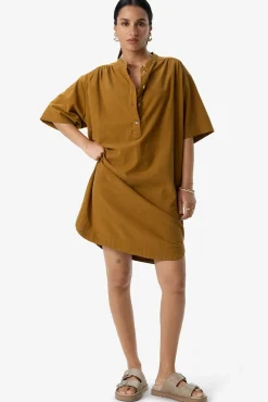 Goudbruine midi jurk