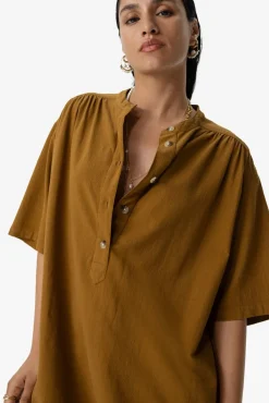 Goudbruine midi jurk