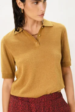 Goudbruine polo met lurex