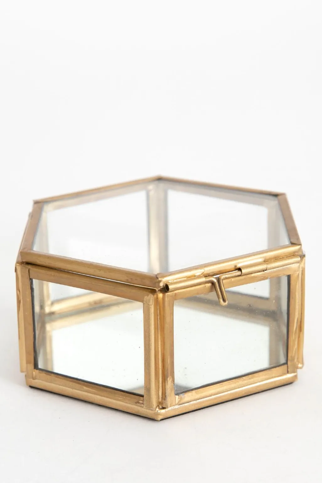 Gouden glazen box hexagon