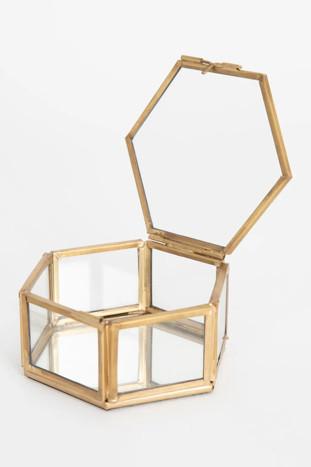 Gouden glazen box hexagon