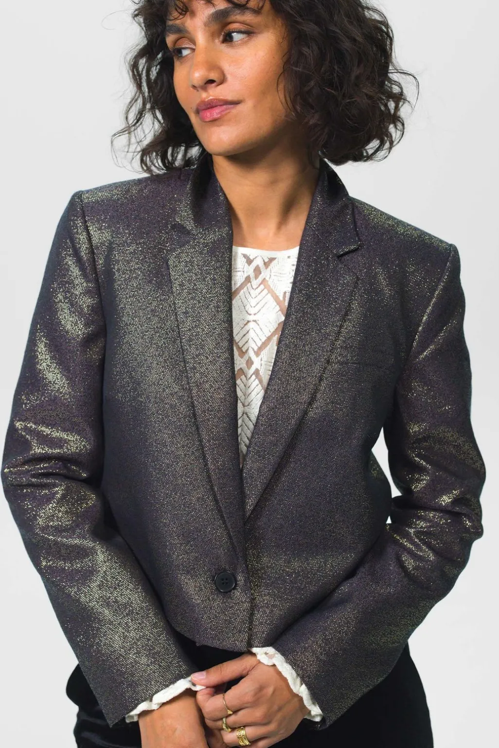 Gouden metallic cropped blazer