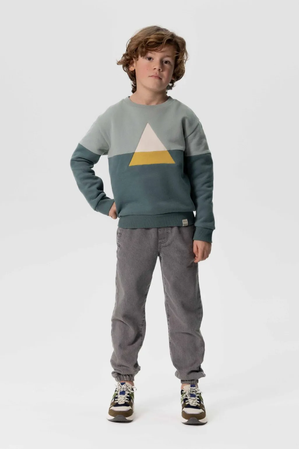 Grijze denim pull on broek met aantrekkoorden