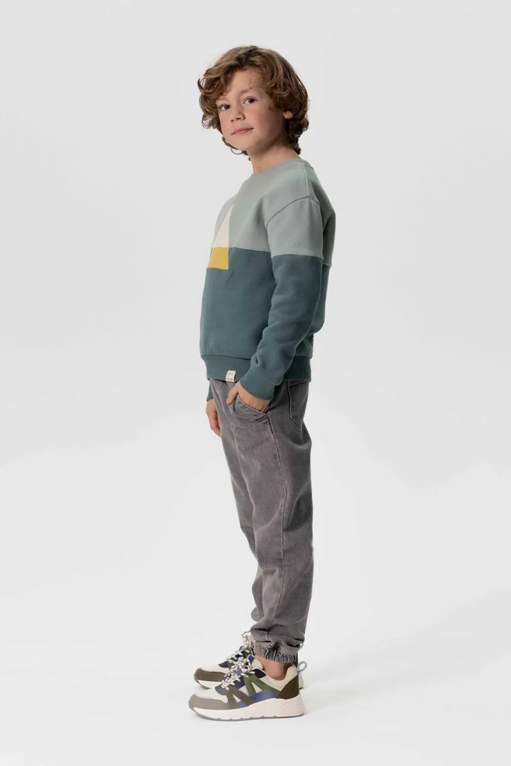 Grijze denim pull on broek met aantrekkoorden