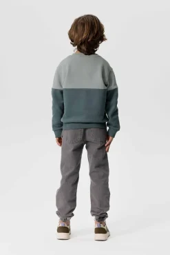 Grijze denim pull on broek met aantrekkoorden