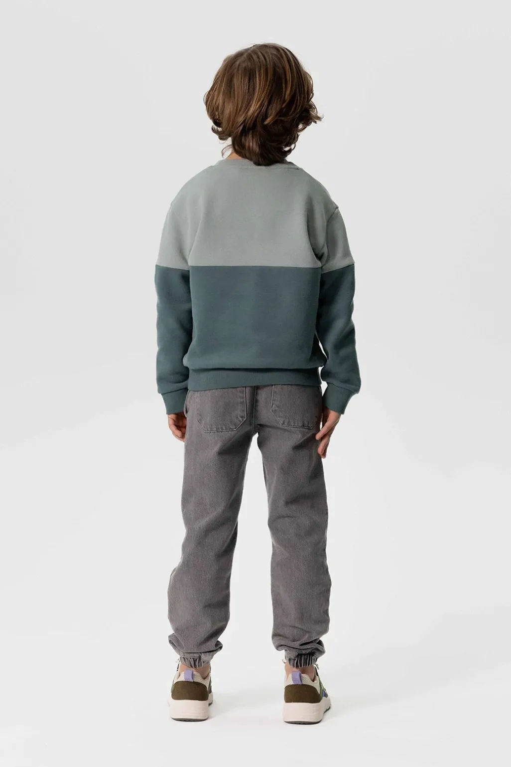 Grijze denim pull on broek met aantrekkoorden