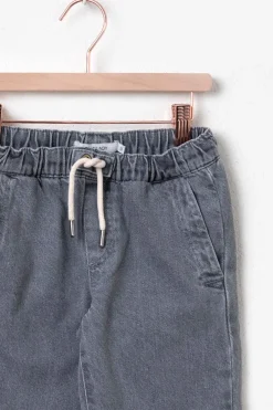 Grijze denim pull on broek met aantrekkoorden