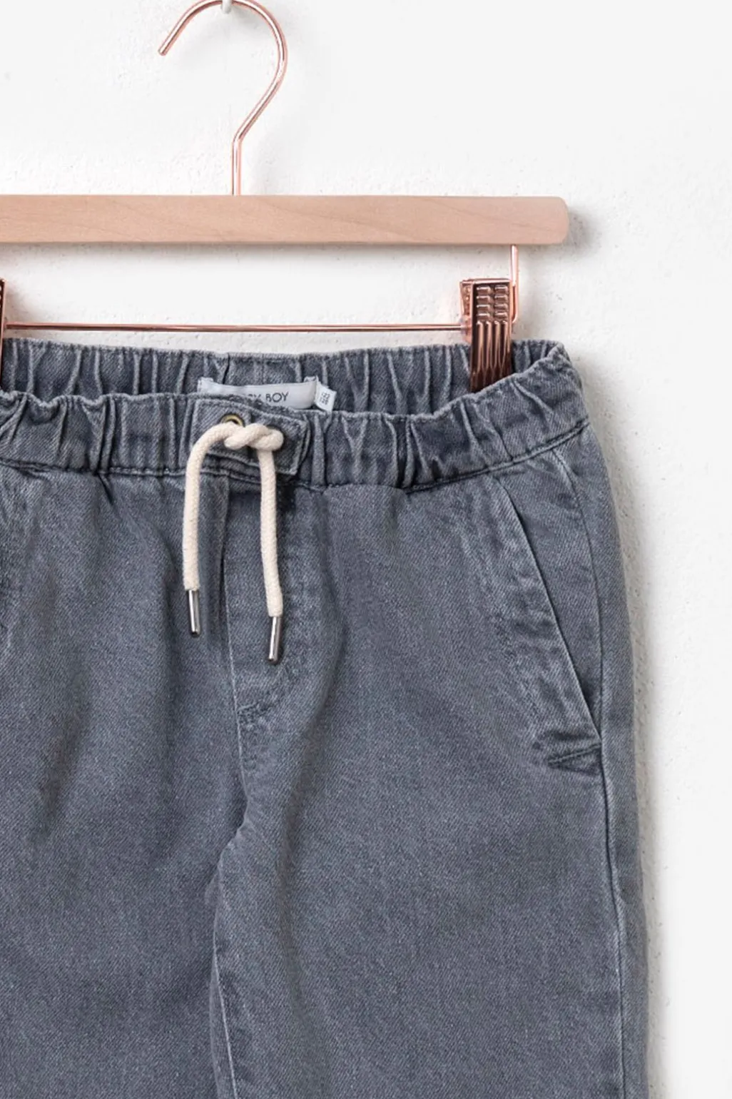 Grijze denim pull on broek met aantrekkoorden