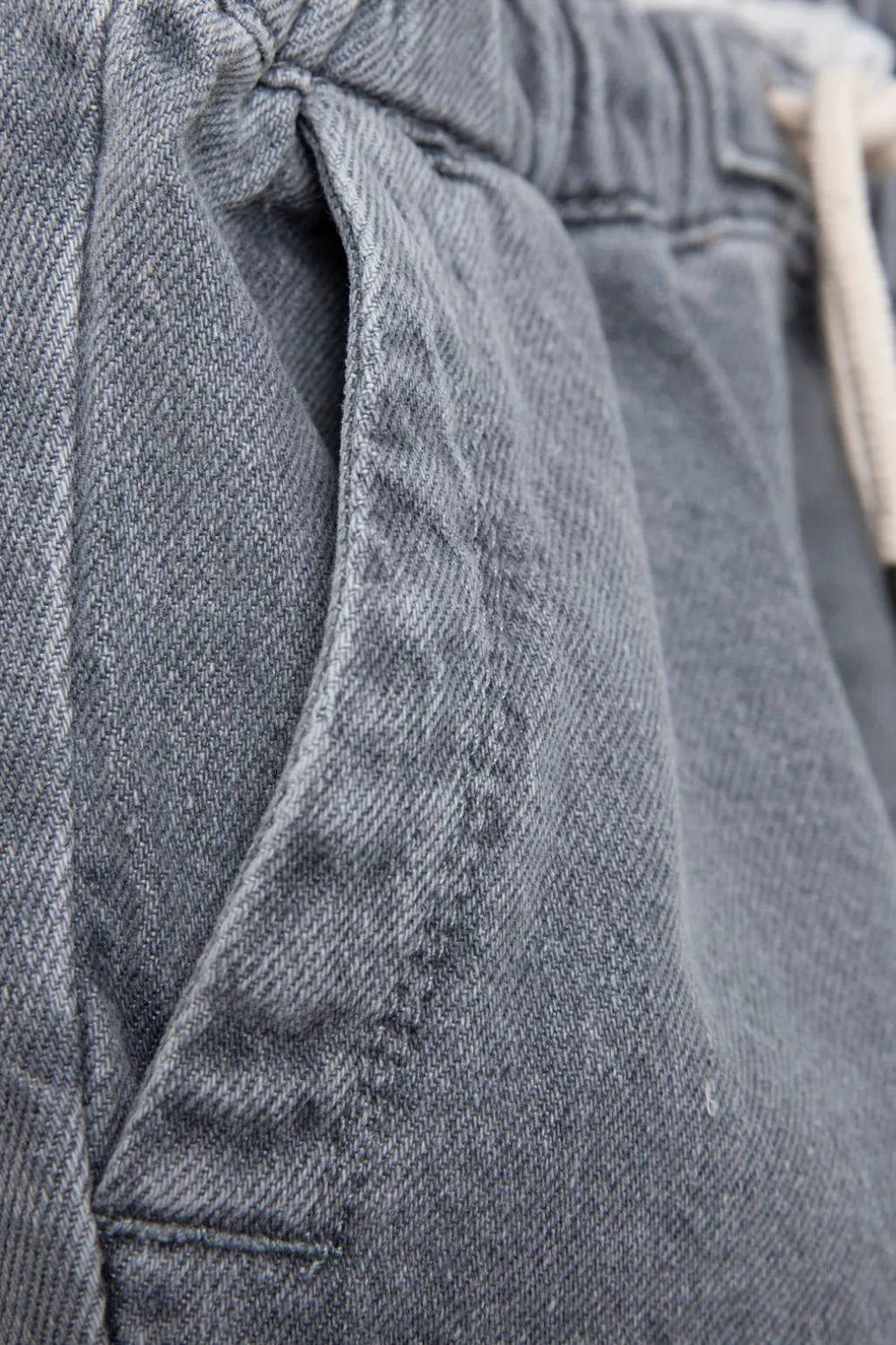 Grijze denim pull on broek met aantrekkoorden