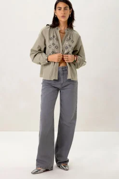 Grijze high waist wide leg jeans