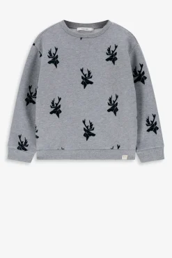 Grijze sweater met all-over rendierprint