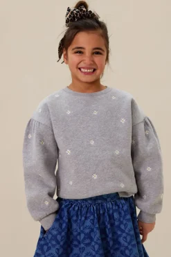 Grijze sweater met madeliefjes embroidery