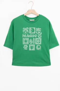 Groen cropped T-shirt met artwork