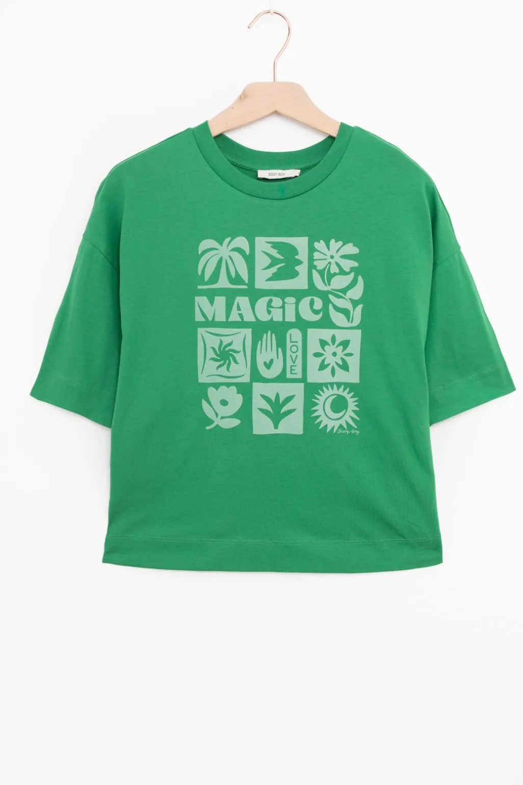 Groen cropped T-shirt met artwork